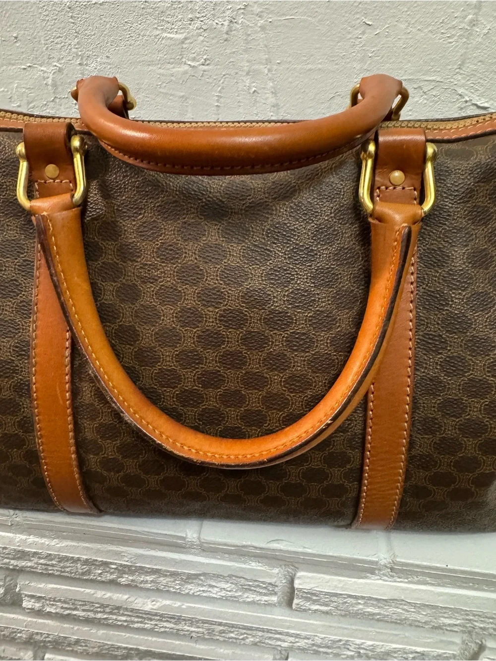 Celine Brown Monogram Canvas Duffel with Tan Leather Trim